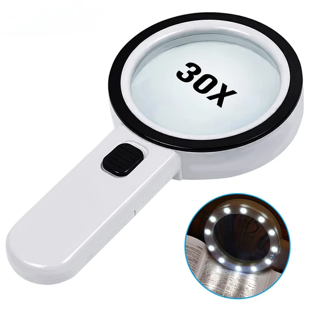 Magnifier with light 30X Handheld High Magnification Magnifying Glass Lens  For Soldering/ Inspection Jewelry/Seniors Reading - AliExpress