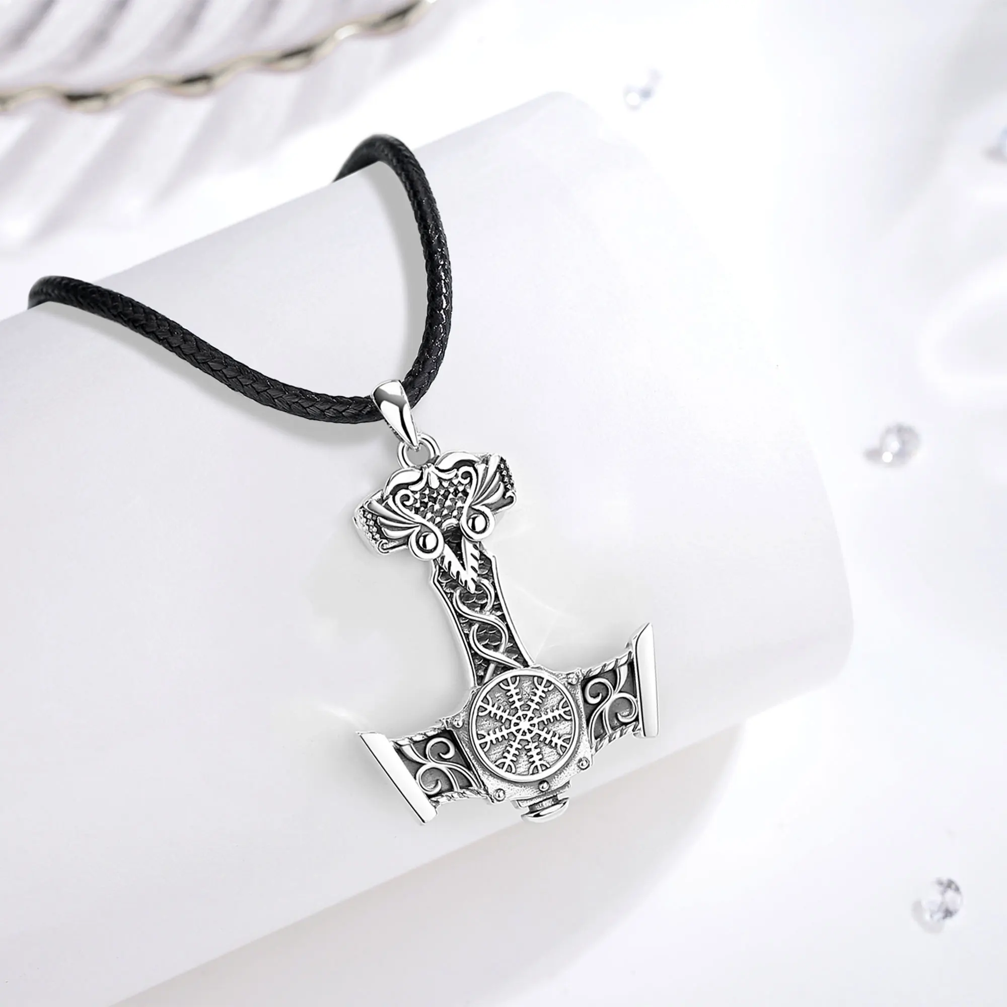 925 Sterling Silver Norse Viking Thor's Hammer Necklace Vintage Compass Mjolnir Amulet Pendant Man Gift pendant necklace silver necklace silver pendant silver necklace charms
