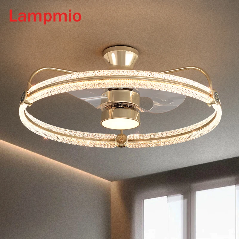 

Светодиодный потолочный вентилятор Lampmio, двусторонний, с дистанционным управлением, с светильник кой, 80 см, для гостиной, современный золото...