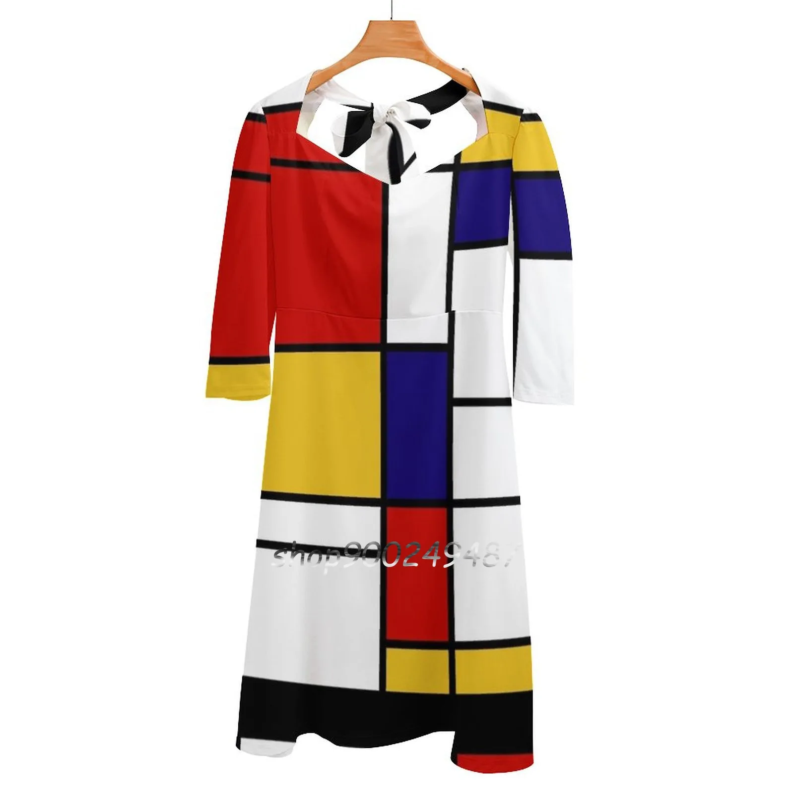 

De Stijl #2 ( Mondrian Inspired ) Square Neck Dress Sweet Summer Dress Women Elegant Halter Print Dress De Stijl Primary