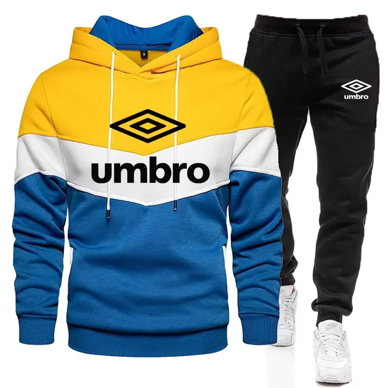 

Umbro Fall/Winter fashion sportswear tri-color hoodie and black sweatpants Premium men's daily casual sports hooded jogging suit