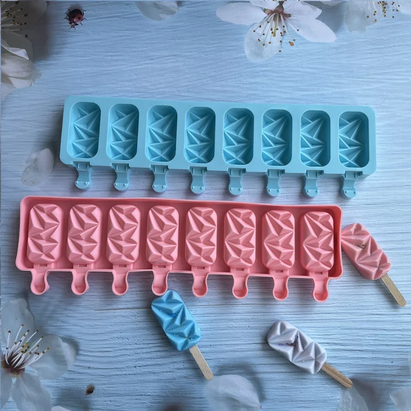 8 Hole Diamond Popsicle Silicone Mold Chocolate Candy Jelly Ice Cream Making Mould Cake Baking Set Ice Tray DIY Party Snack Gift ice mold ice cream molds