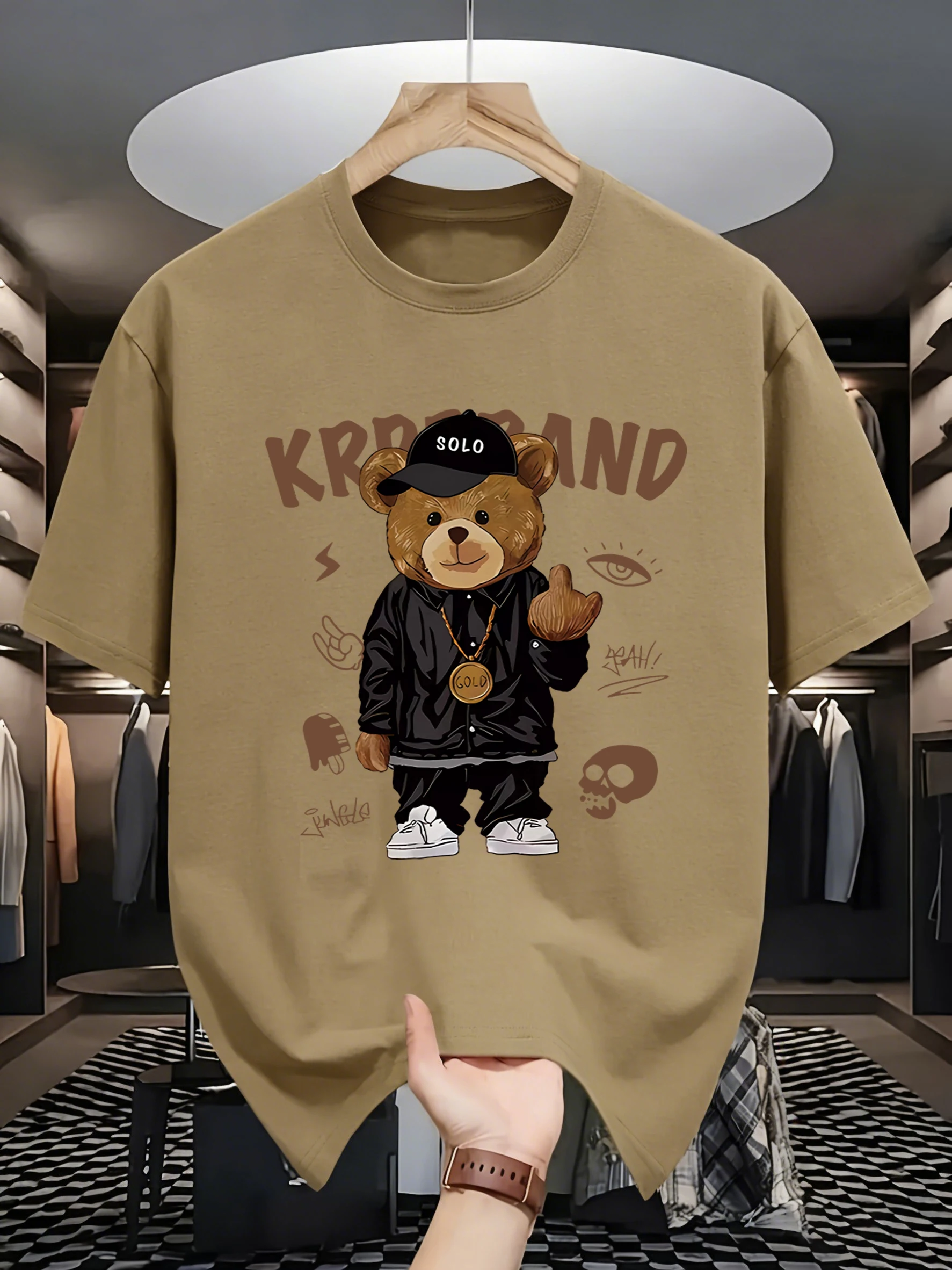 Hip-Hop-Style Cartoon-Bären-Prints Herren T-Shirt Sommer Neu Locker Sitzend Kurzarm O-Ausschnitt Baumwoll-T-Shirts Trendige Allround-Kleidung – Detail 19