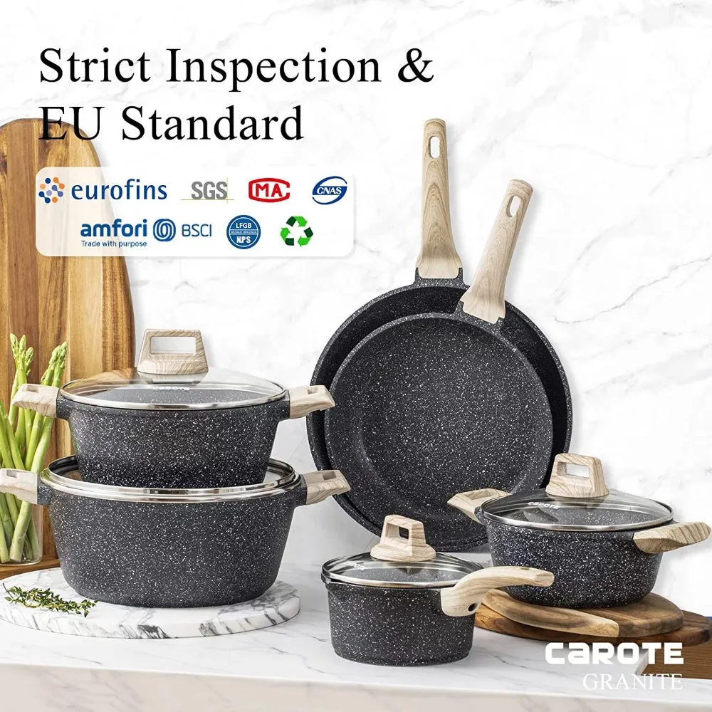 Carote Nonstick Pots and Pans Set, 8 Pcs Granite Stone Kitchen