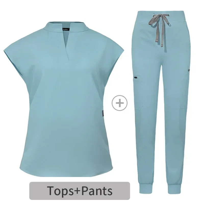 Medical Nursing Scrubs Suit Women Blouse Short Sleeved Nurse Working Uniforms Solid Color Pet Veterinary Work Clothes medical uniform