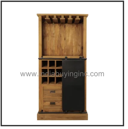 ACACIA WOOD WINE RACK CABINET WITH STORAGE DRAWER MADE By BEST QUALITY Of IRON And GLASS FROM INDIA