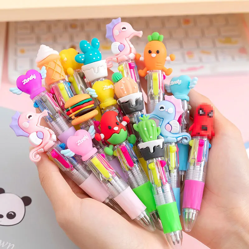 Stylos à bille multicolores mignons 4 en 1, stylos à bille à encre