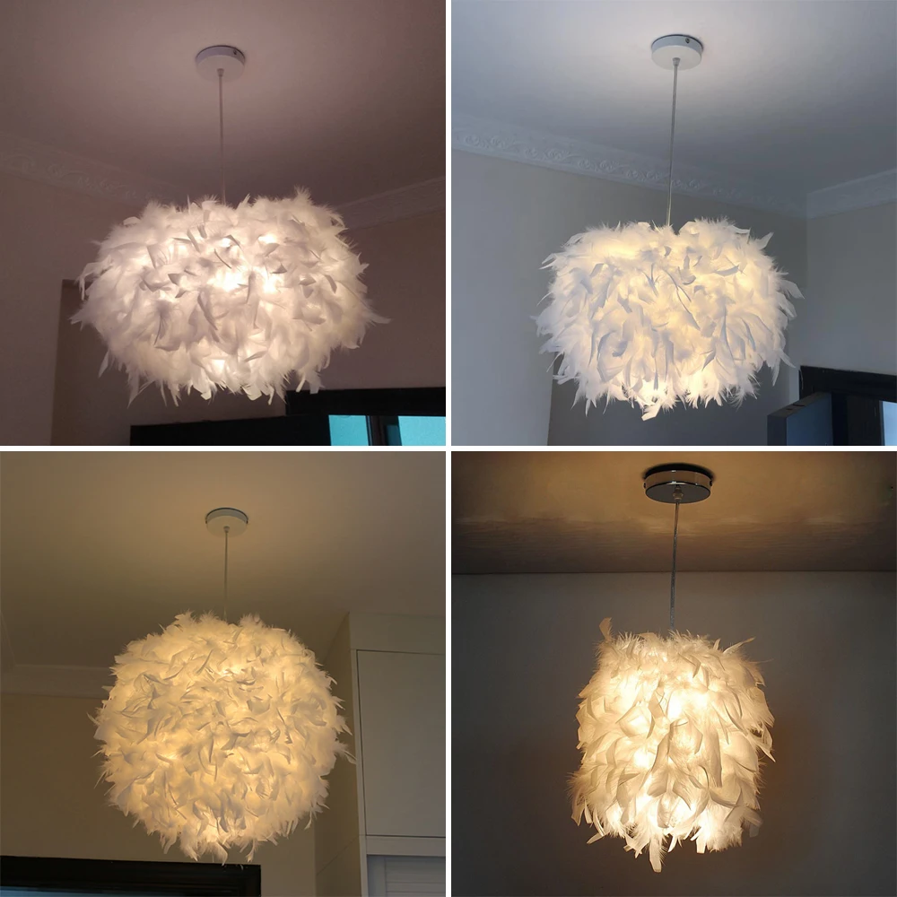 

220V Modern Pendant Ceiling Light LED E27 Fairy Feather Droplight Bedroom Study Room Decoration Creative Chandelier Hanging Lamp