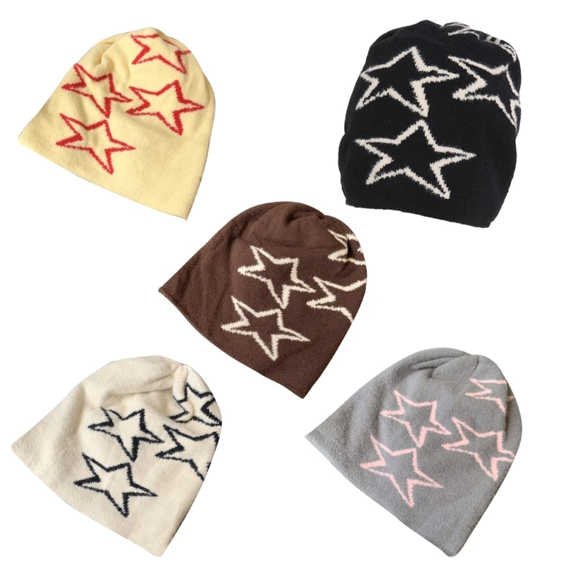

American Style Teens Beanie Hat Elastic Windproof Star Pattern Hat Ear Protector Hat Winter Cycling Skiing Supplies