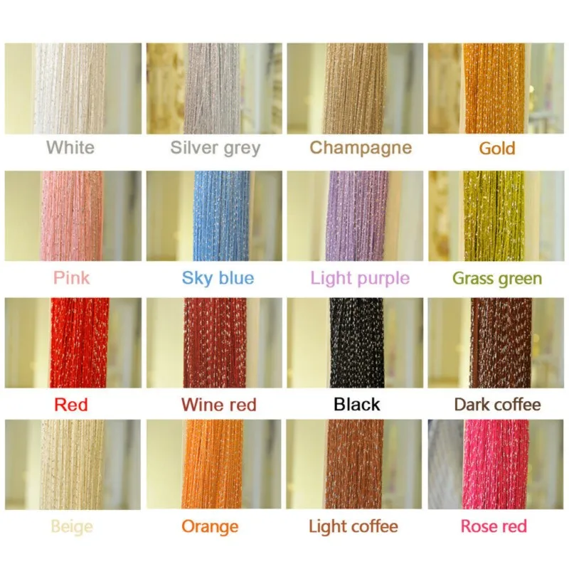 Glitter Door String Curtain Silver Ribbon Shiny Tassel Flash Line Curtain Valance for Window Room Home Decoration 100X200CM