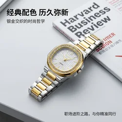 Elegant Black Diamond - Studded Quartz Watch with Steel Band - Luxury Gift Wristwatch (White)