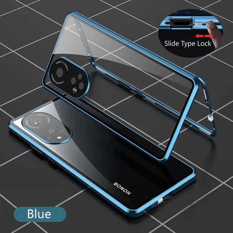 Premium Metal Magnetic Double-Sided Glass Snap Lock Phone Case - 360 Full Protection Cover
