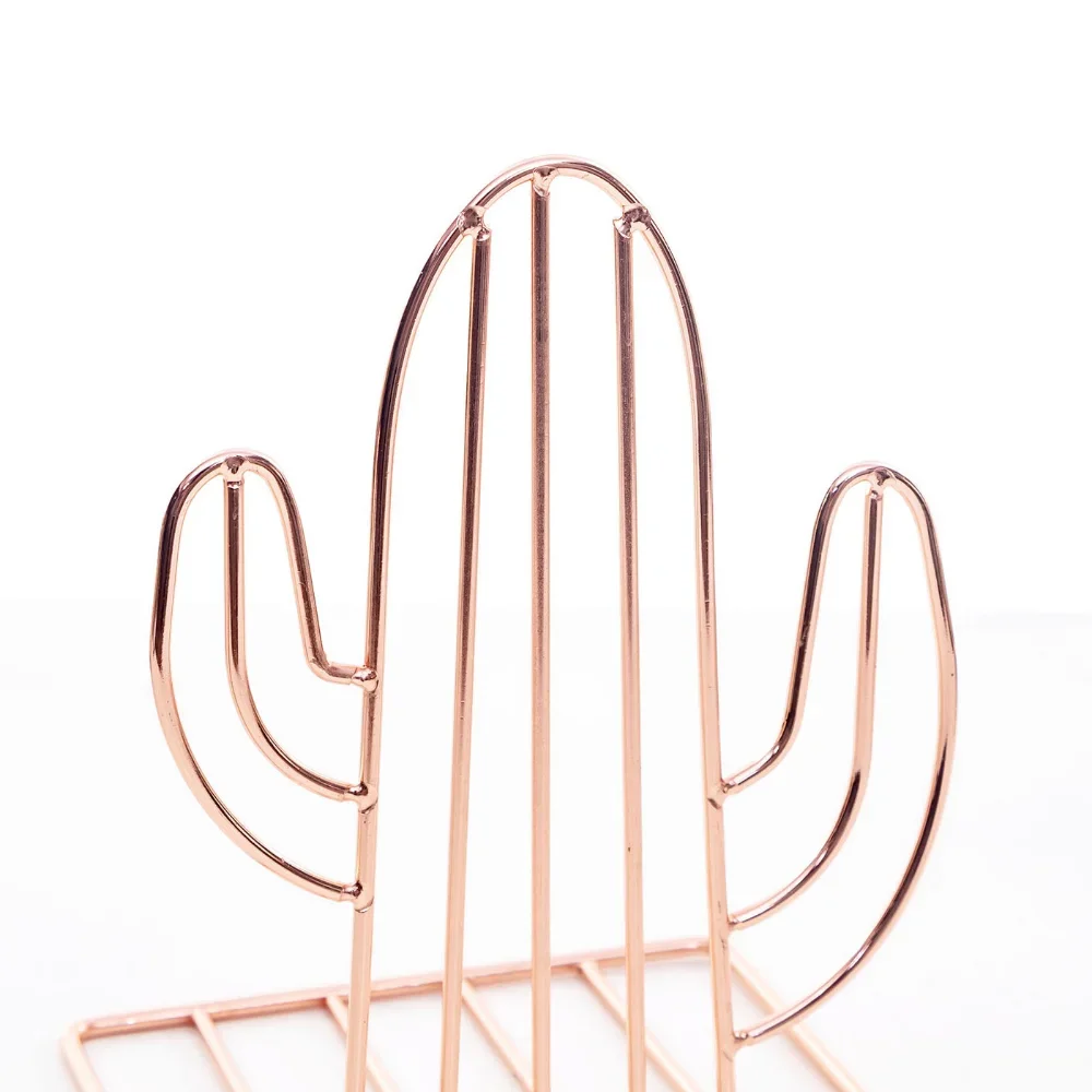 2PCS/Pair Creative Cactus Shaped Metal Bookends Book Support Stand Desk Organizer Storage Holder Shelf
