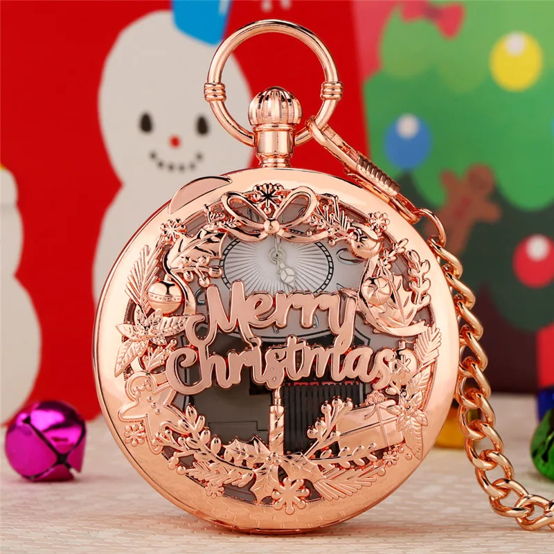 Kreative Frohe Weihnachten Musical Uhr Männer Frauen Quarz Analog Taschenuhren mit Song Fob Anhänger Kette Zeitmesser Weihnachten Geschenk – Detail 1