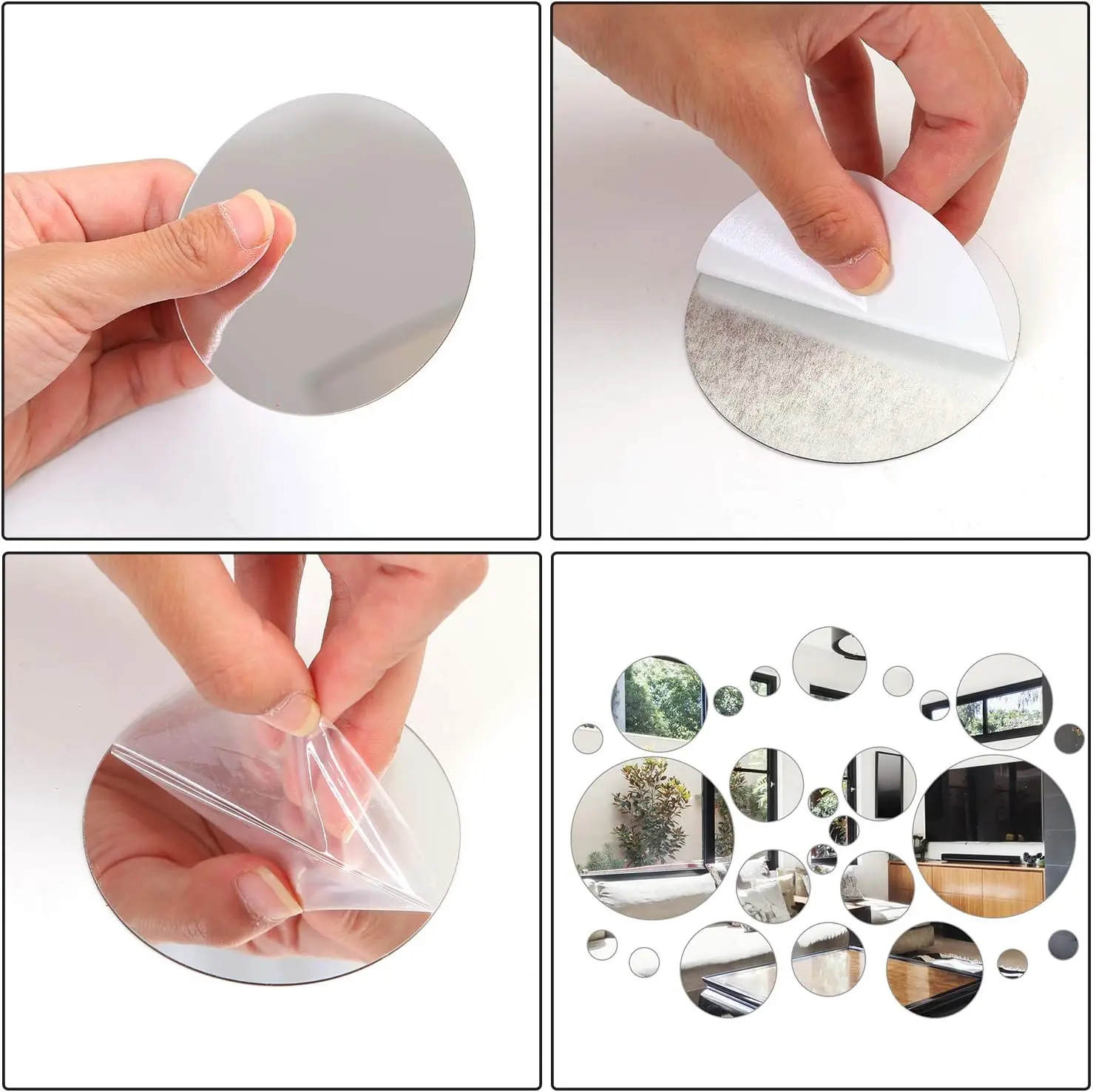 52 Pieces Flexible Mirror Wall Stickers Set Removable Acrylic Mirror Circle Self Adhesive Plastic Decal for Decor
