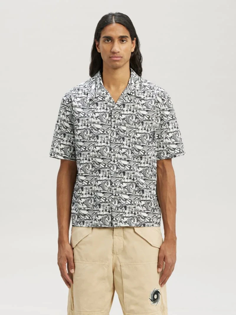 

PA European and American retro V-neck full print floral casual short sleeved shirt