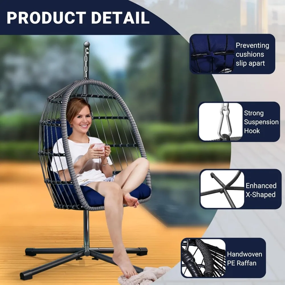 Patio Rattan Wicker Hanging Swing Egg Chair Hammock Chair for Porch Garden,Thickened Aluminum Alloy Steel Frame 5