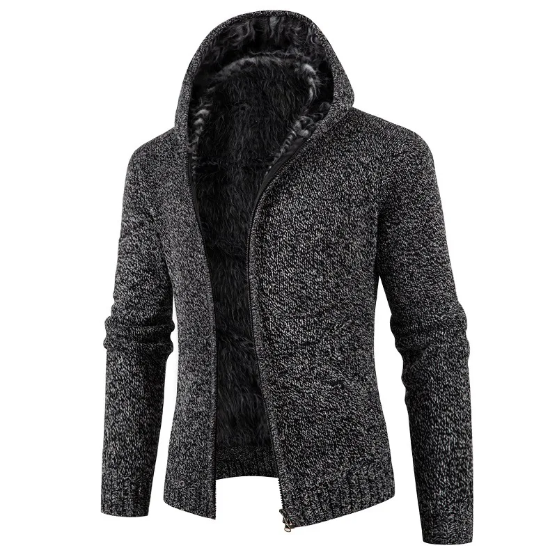 thumbnail image 1 of Chaqueta tipo cárdigan de punto con cremallera y forro polar grueso para hombre de invierno, 1 of 5