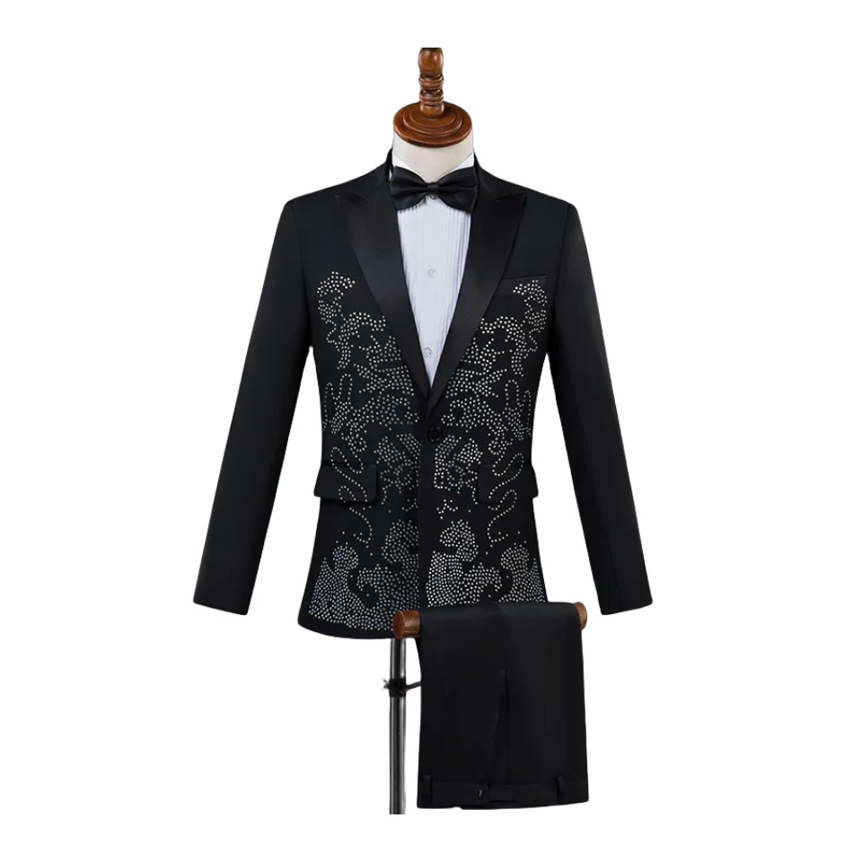 

(Пиджак + галстук + брюки) мужские костюмы с яркими камнями блестящие стеклянные бриллиантовые блейзеры костюм для взрослых певец компер мастер сценический наряд