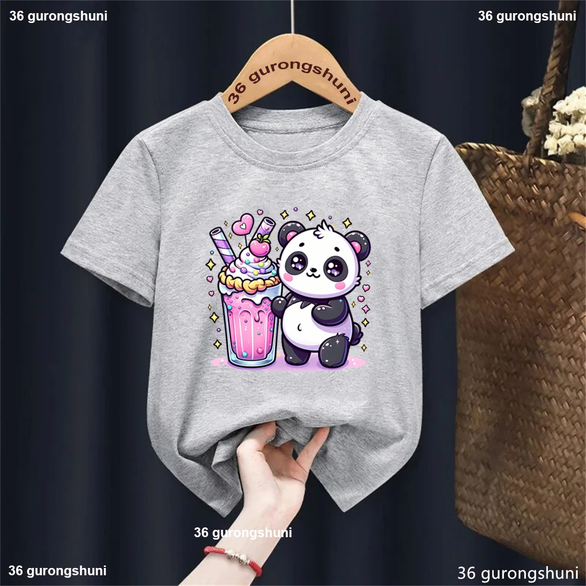 Adorable Kawaii Panda Boba Tea Cartoon T-Shirt