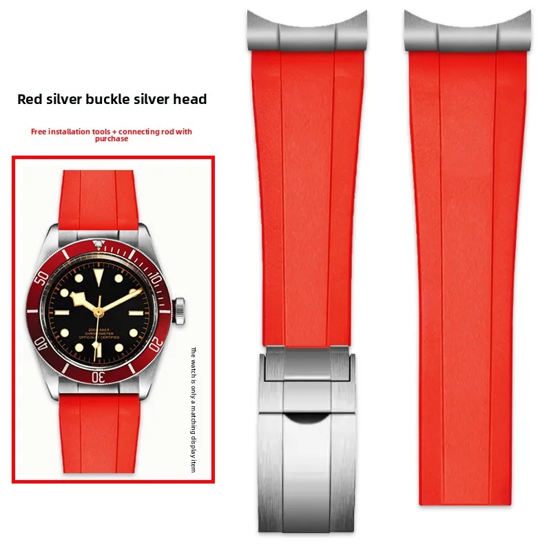 Curved End Silicone Rubber Watch Band Bracelet - Available in 20mm, 21mm, and 22mm Sizes