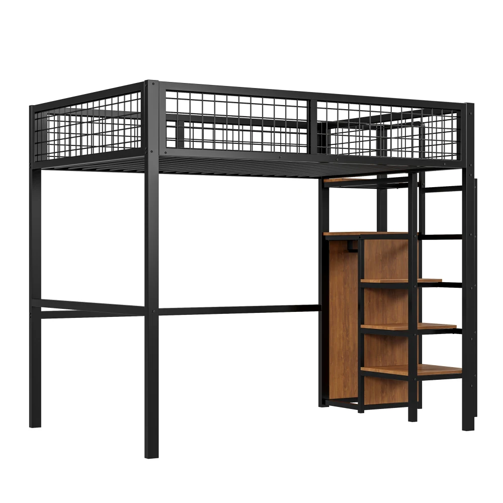 Multifunktionales Heim-Möbelset Schwarzer Kleiderschrank Eisenrahmen-Kinderbett 140*200 Hochbett mit Leiter Robustes Aufbewahrungsregal Platzsparend – Detail 8