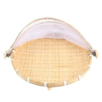 Hand-Woven Food Tent Basket Tray Fruit Vegetable Bread Storage Basket Simple Atmosphere Outdoor Picnic Mesh Net Cover 2