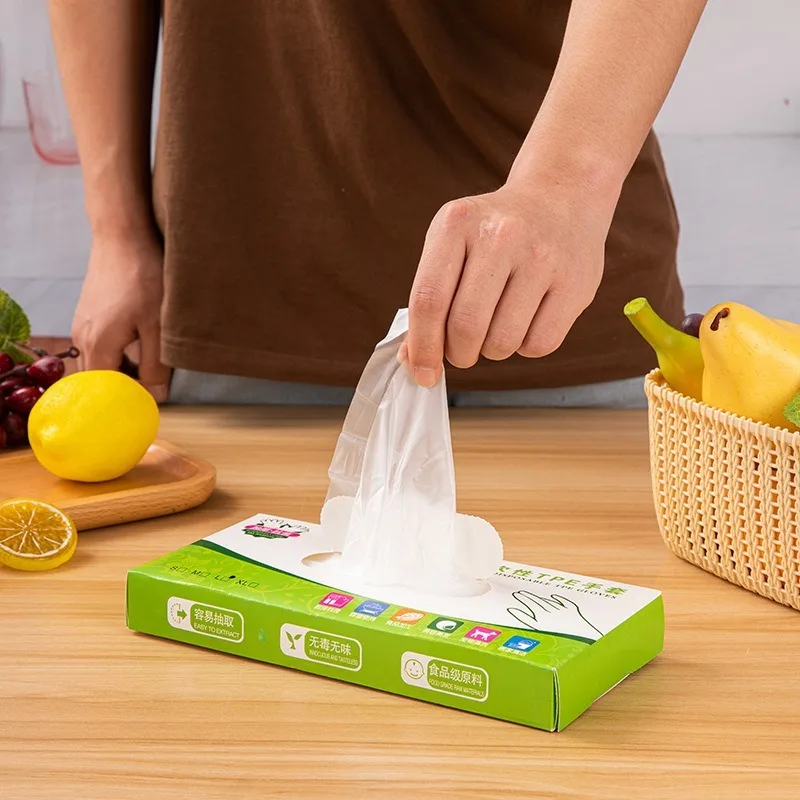 100Pcs Disposable Transparent TPE Gloves Food Grade Thickened Gloves for Cooking Cleaning BBQ Kitchen Things Without Bisphenol A,disposable gloves