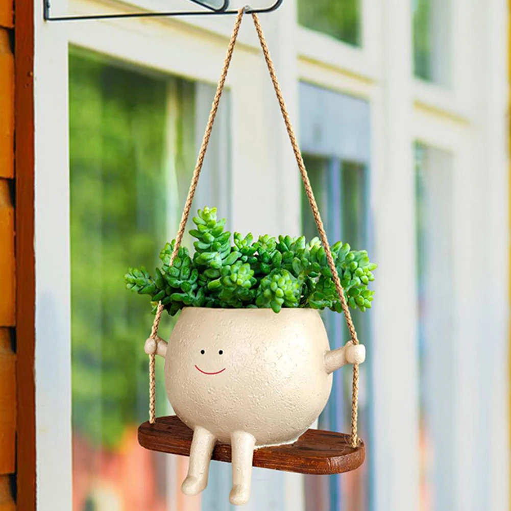 Cute Swing Face Planter Pot Waterproof Smiling Face Planter Home