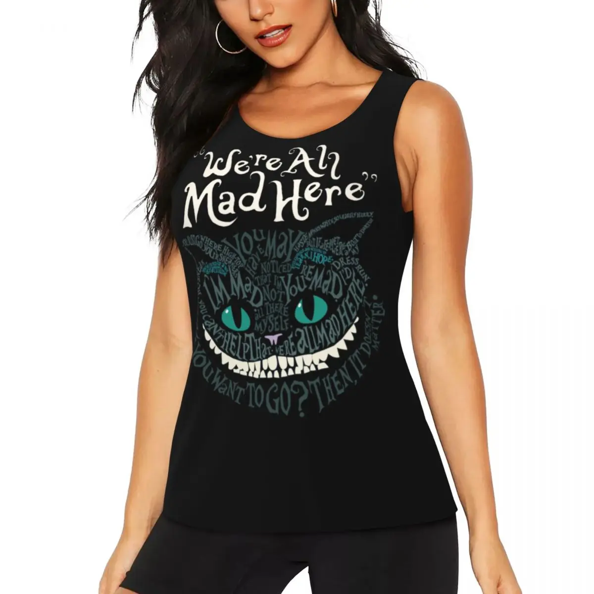 Cheshire Cat Yoga Shirt Women Alice We're All Mad Here Wonderland Gym Workout Running Tank Tops