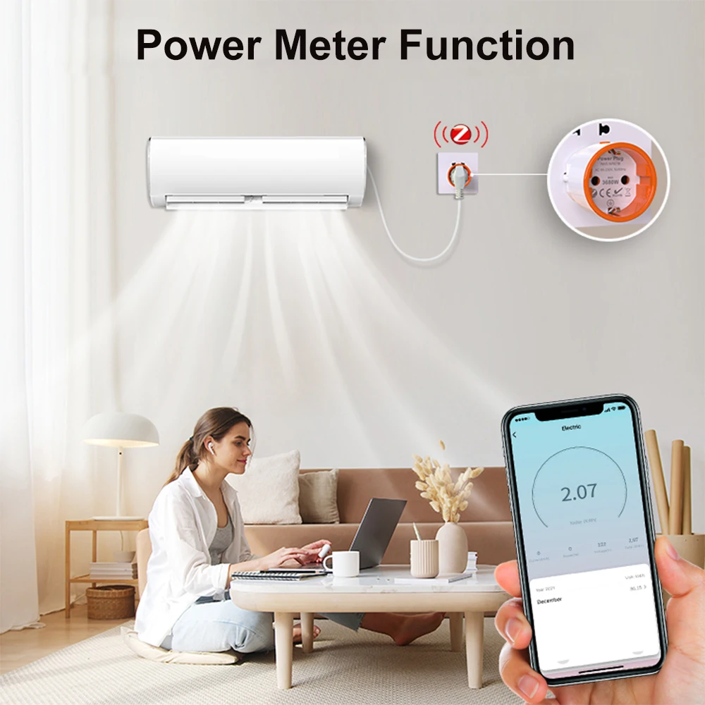 Tuya Smart Zigbee 3.0 Eu Plug 16a Prise 3680w Power Mornitoring  Télécommande Prise Travail