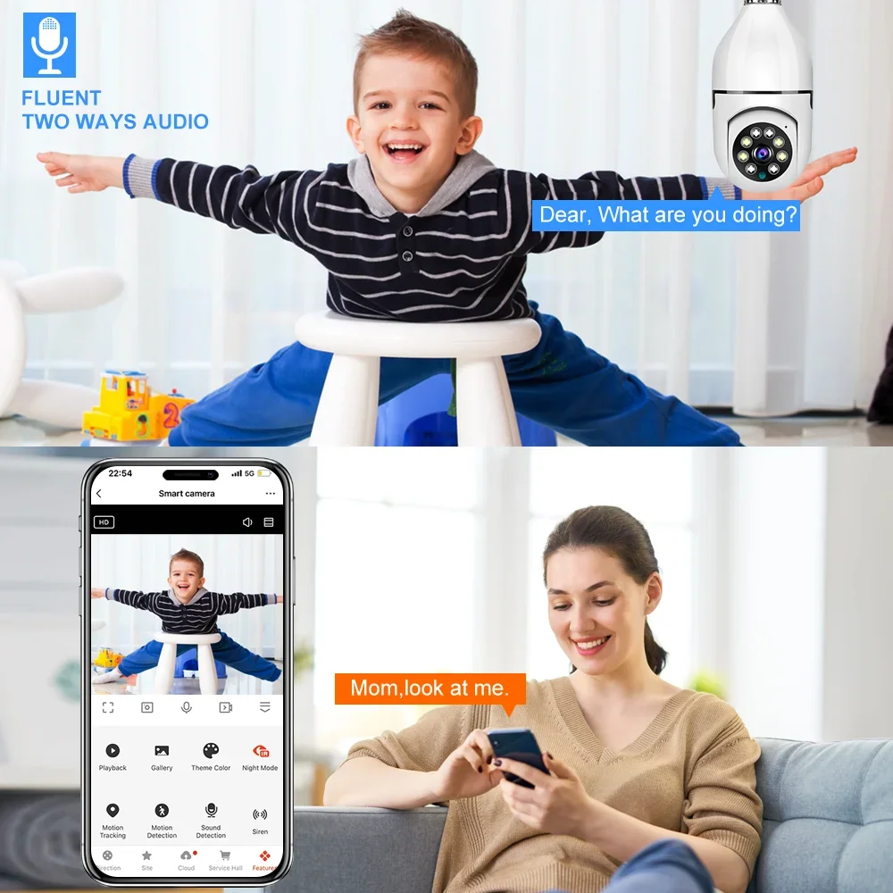 Tuya 2.4G/5G Dual-Band Bulb Camera 3MP/4MP/5MP WiFi Two Way Voice AI Human Detection Night Vision E27 Camera Surveilance Cam 3