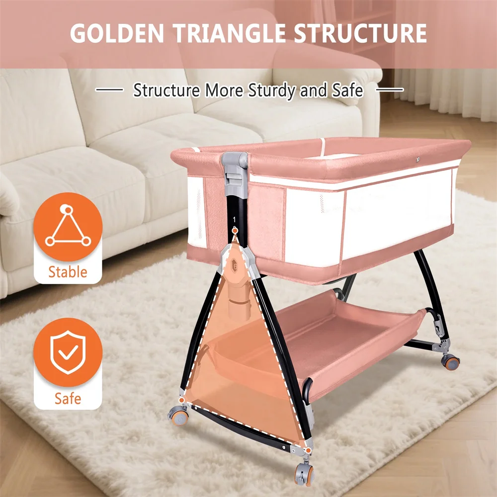 Baby Bassinet, HDJ Baby Bedside Sleeper Bassinet with 360° Wheel, Portable Infant Bed Side Crib for 0-6 Months, Pink S159090e3323f4179b0073b7a86ea52fcR