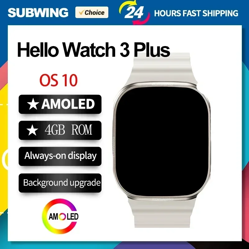 Hello Watch 3 Plus Smart Watch 2.04 Inch 4GB ROM AMOLED Men Smartwatch  Wireless Charging Bluetooth Call Local Music Photo Album - AliExpress