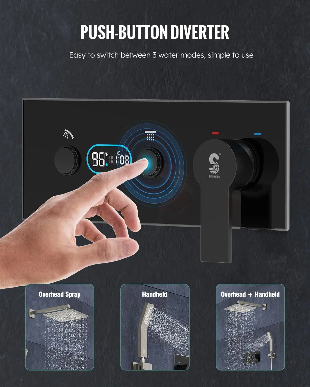 LED Digital Display Shower System SR SUNRISE 10 Inch High Pressure Shower Head Handheld Thermostatic Valve Luxury