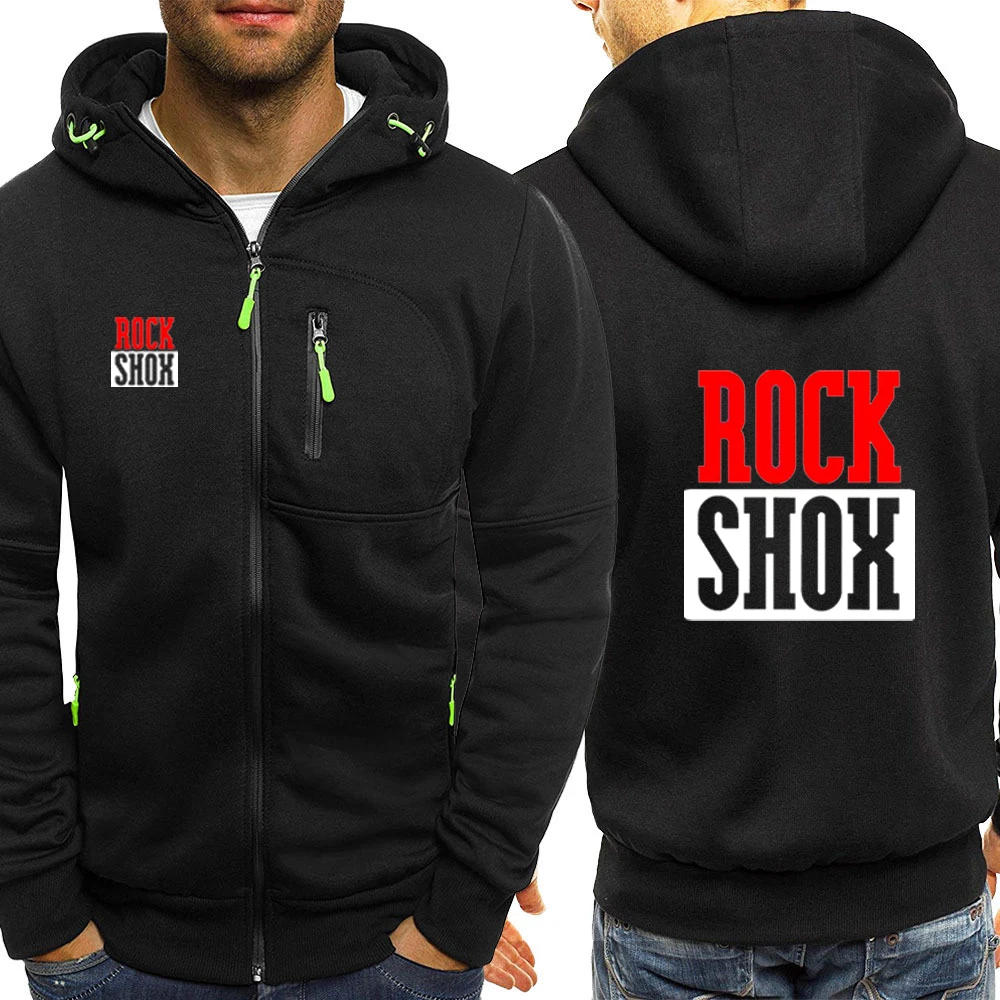 

New Rock Shox Men Fashion Personality Zipper Sweatshirt Male Solid Color Hooded Tracksuit Hip Hop Casual Pockets Hoodies Jacket
