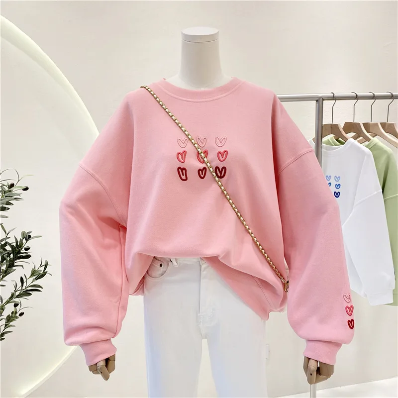 Child Girl Spring and Autumn Long sleeved Round Neck Love Sweater Soft and Comfortable Pullover Children's Loose Tops