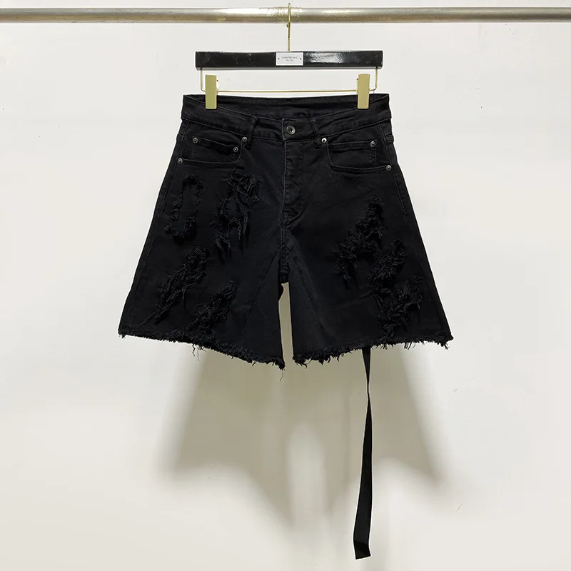 

RO Men's Pants Black Casual Shorts Ribbon Comfortable Cut Denim Buckle Shorts Men