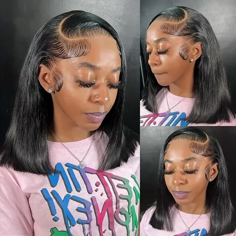 Ready To Wear Bob Glueless Human Hair Wig 13x4 Bob Lace Frontal Wig Short Bone Straight Pre Plucked
