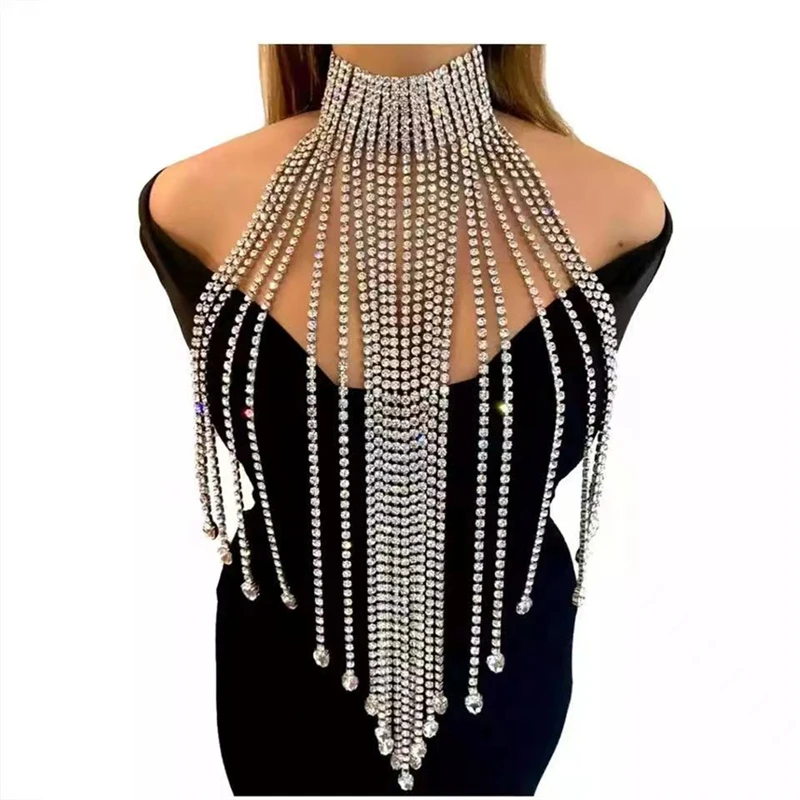 Sexy Exaggerated Rhinestone Long Tassel Body Jewelry Fashion Lady Stage