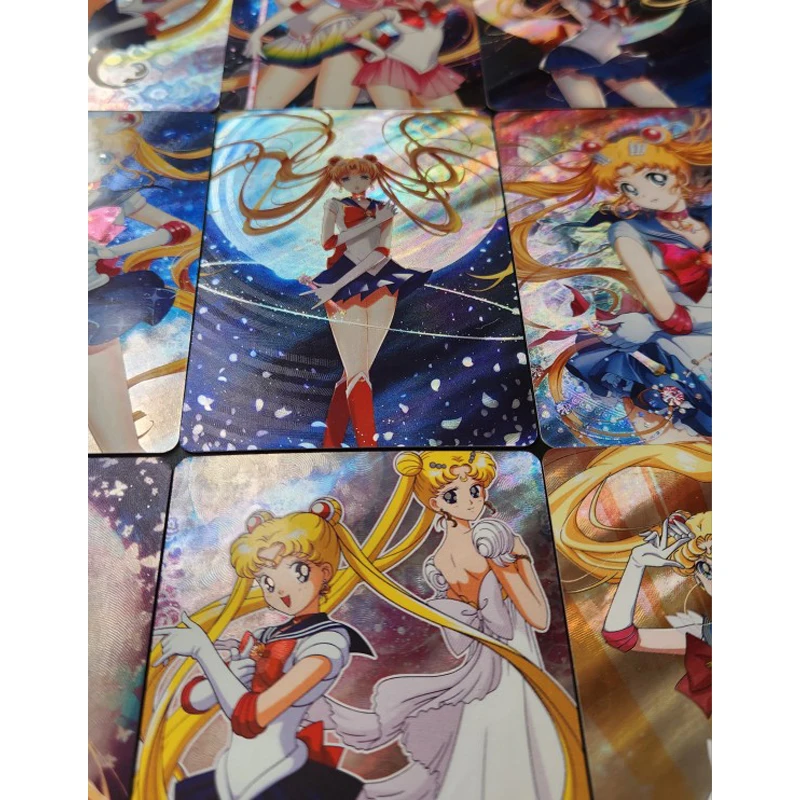9Pcs/set Diy Self Made Sailor Moon Tsukino Usagi Chibiusa Color Flash Card Classic Anime Game Collection Cards Gift Toy