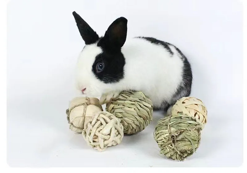 Balles à mâcher tressées en herbe naturelle pour petits animaux_voghion.com