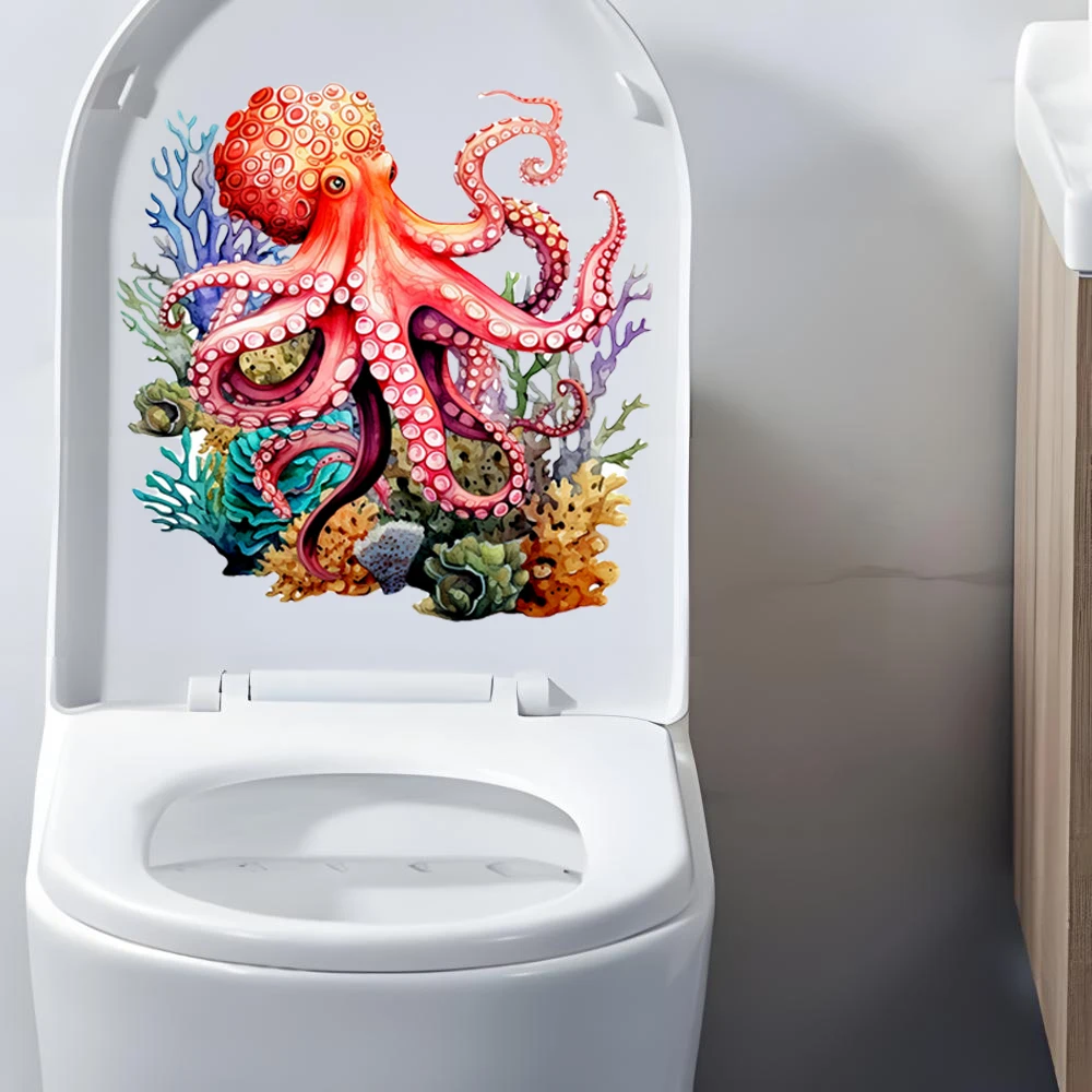 Vinyl Stickers Toilet Stickers Toilet Wall Stickers Toilet Seat Stickers 1pc Sea Coral Fish Toilet Stickers Bathroom Decoration Self-adhesive Flower Tools Removable Tile Stickers Restroom Renovat
