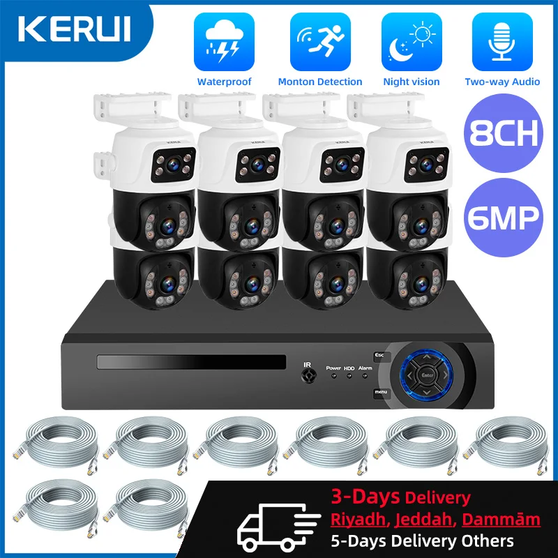 

KERUI 2K 4MP 6MP HD POE Surveillance 8CH Camera System Dual Lens PTZ WIFI IP Home Security 8CH POE NVR Video H.265 CCTV Kit