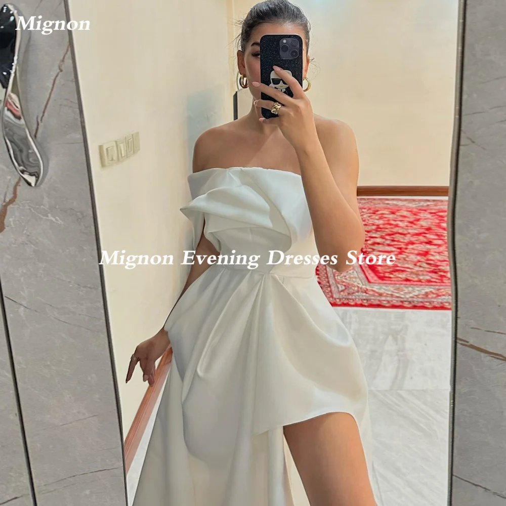

Mignon Satin Empire Prom Gown Strapless Evening Asymmetrical Sweep-train Formal Ruffle Elegant Party Dresses for Women 2023