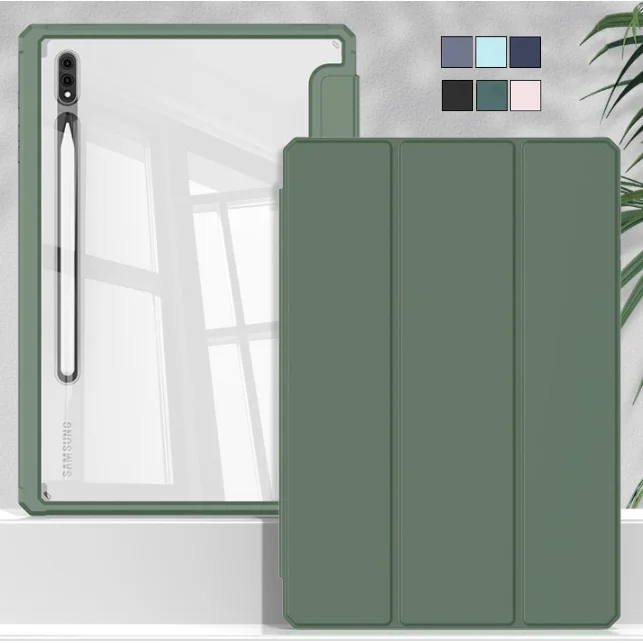 

For Samsung Tab S9 FE 10.9" X510 SM-X516B Case With Pen Holder PU Leather Acrylic Clear Cover For Galaxy Tab S9 FE Plus 12.4
