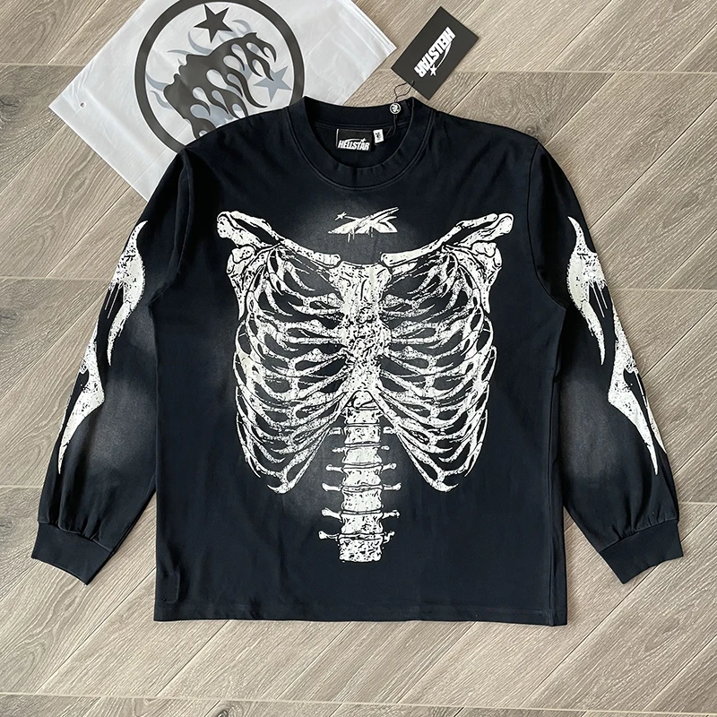HS Airbrushed Bones Halloween Skull Lässiges Langarm-T-Shirt