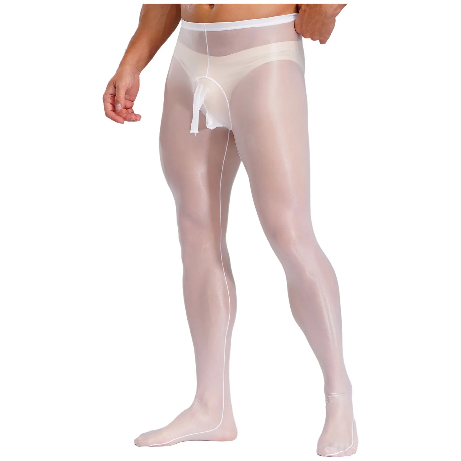 Bulge Pouch Opening Footed Tights Stockings for Gay Men Lingerie Tights Sheer Stocking Silky Underwear Pants Unitard Pantyhose
