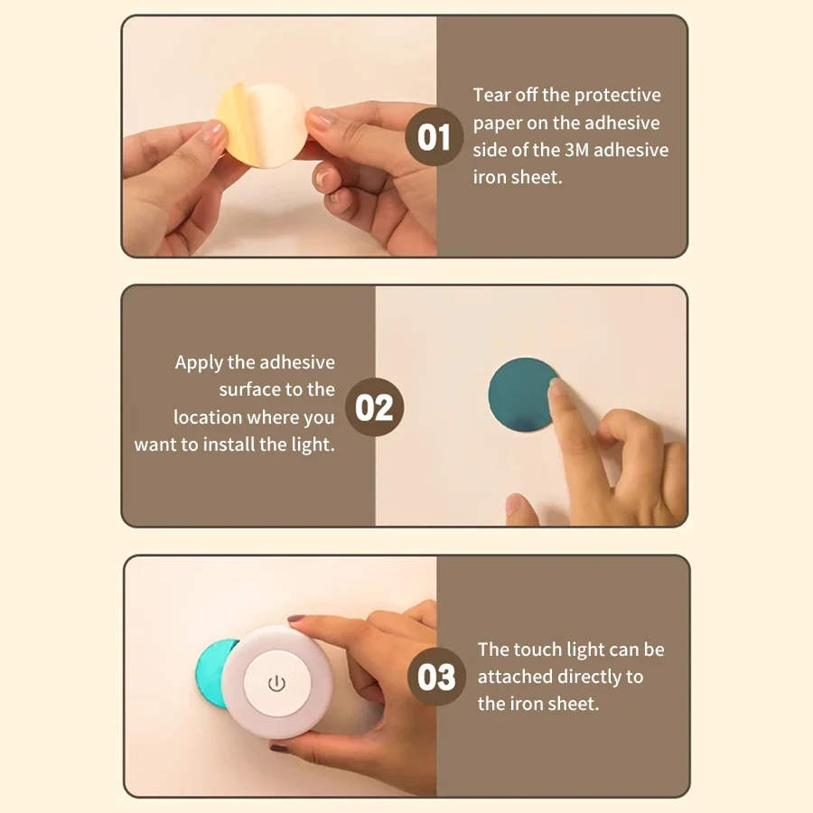 Led Light Night Light Book Light Wireless Led Book Light 6cm Rechargeable Wall Lamp with Touch Switch 3-Colors Dimmable Portable for Bedroom Reading