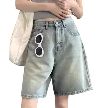 شورت جينز بخصر عالٍ بتصميم عتيق 9